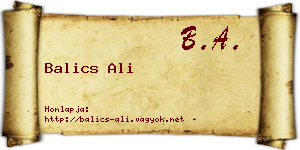 Balics Ali névjegykártya